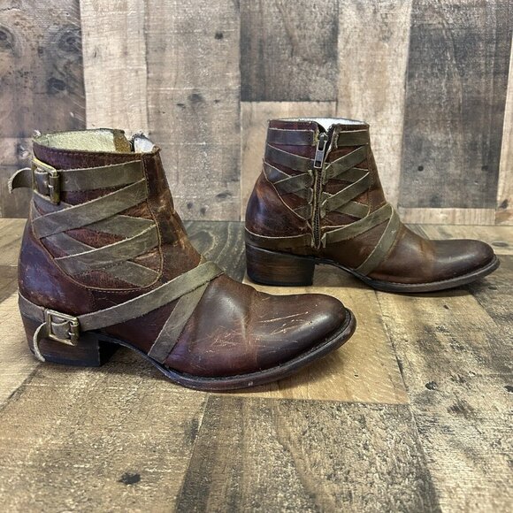 Freebird by Steven Sammi Ankle Strappy Brown Boots Booties Womens 8 - Picture 10 of 12